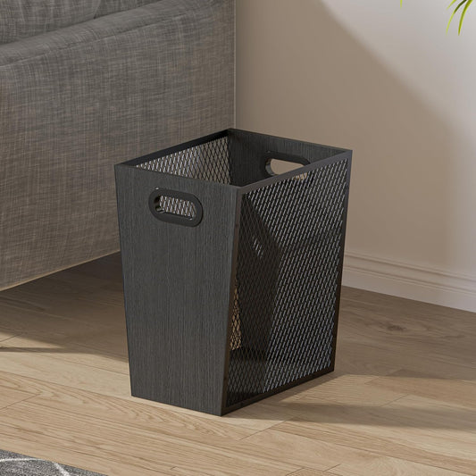 Piskyet Black Office Trash Can for Near Desk,7 Gallon Unique Wood Bedroom Garbage Can,Vintage Wastebasket with Handle, Decorative Trash Can for Home Office,12.2" L x 9.6" W x 14.9" H