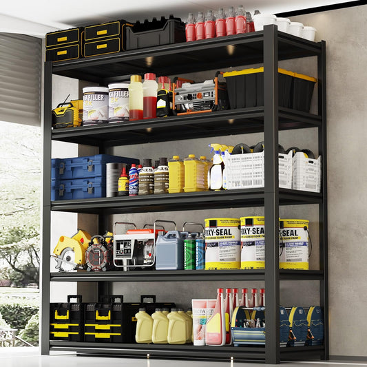 84“H Garage Shelving Heavy Duty Storage Shelves 3000 LBS Adjustable 5 Tier Metal Shelving Uints and Storage for Garage, Warehouse, Commercial, 48" W x 24" D x 84" H