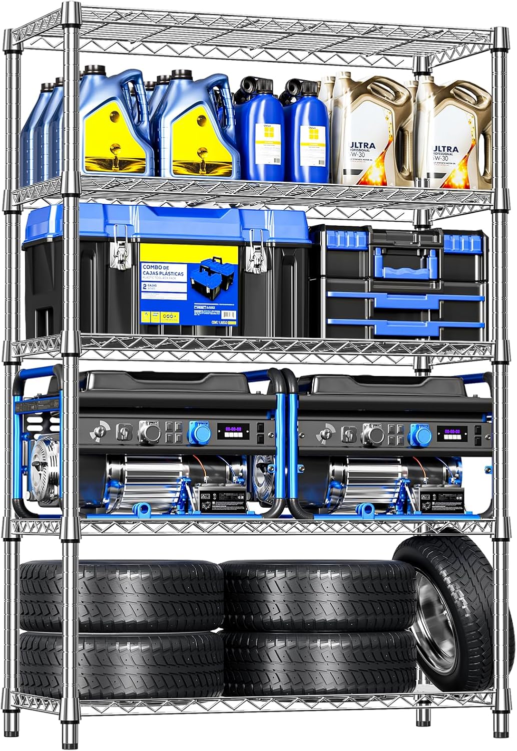 IZEUK 5-Tier Heavy Duty Metal Storage Shelving Unit (Chrome, 17.7" D x 47.2" W x 72.3" H, 1750 lbs Capacity), Adjustable Steel Wire Rack Shelf Organizer for Garage, Kitchen, Pantry, Basement, Laundry