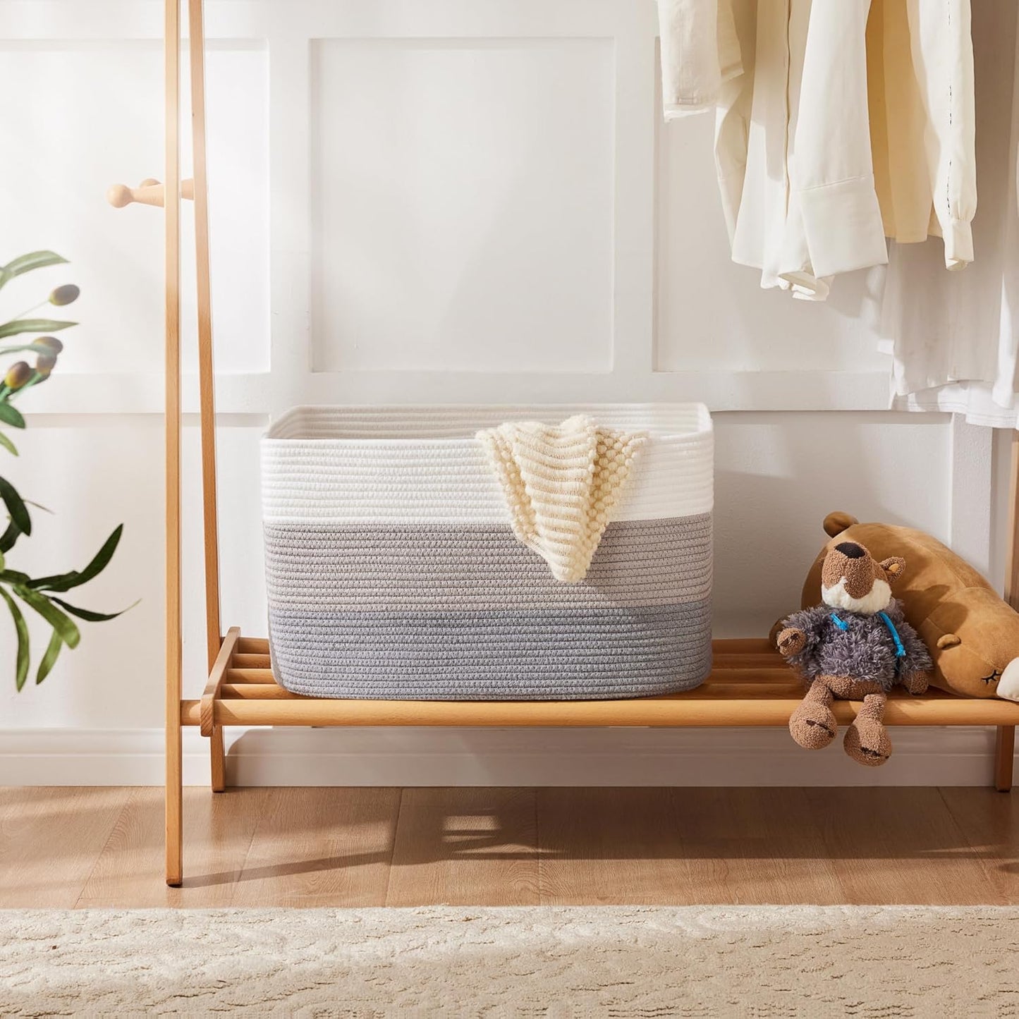 Blanket Basket,Rectangle Woven Baskets for Storage,30L Laundry Basket for Decorative Nursery Blanket,Toys,Dirty Clothes and Magazine in Shelves,Baby Room,and Living Room