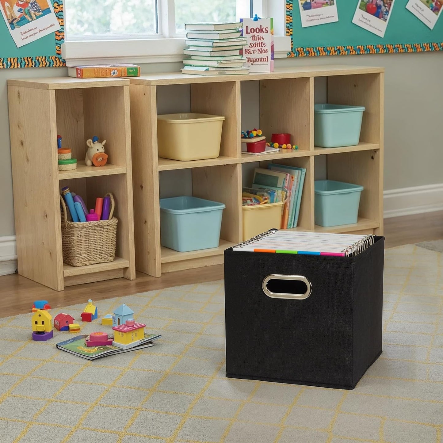 Household Essentials 80-1 Foldable Fabric Storage Bins | Set of 6 Cubby Cubes With Handles | Black