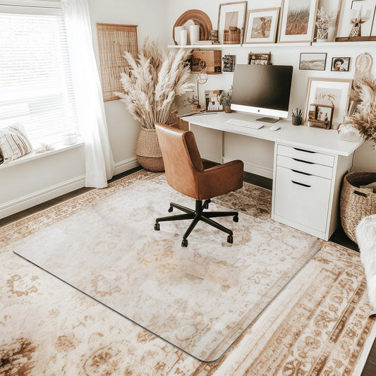 Office Chair Mat for Carpet & Hardwood, Upgraded 45" x 55" Dual Use Tempered Glass Chair Mat for Chair and Footrest Under Desk