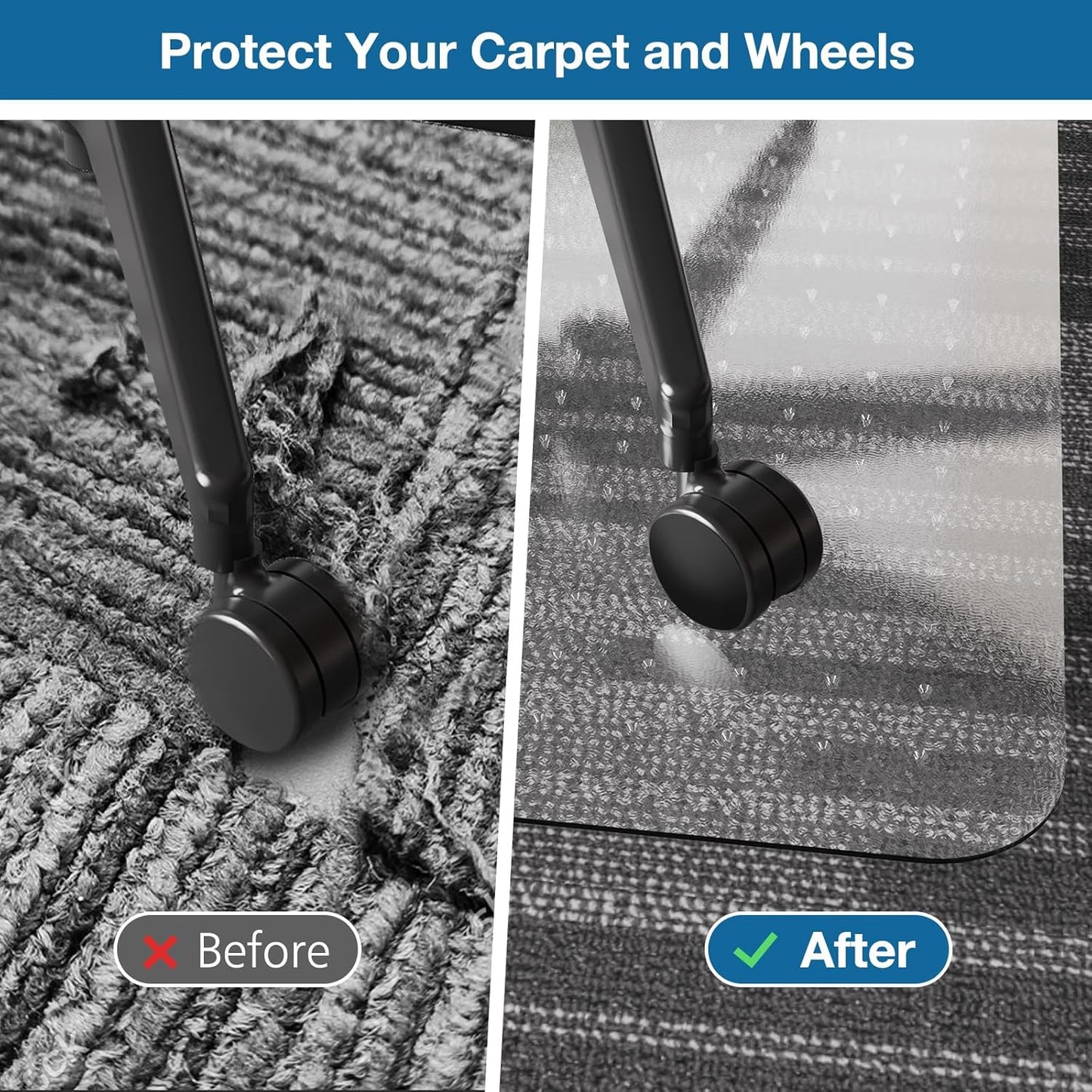 Chair Mat for Carpet, 36" x 48" Desk Chair Mat for Carpeted Floors, Non-Slip Office Vinyl Mat for Carpet with Studded, Easy Glide Heavy Duty Floor Protector Mat for Home Office, Clear
