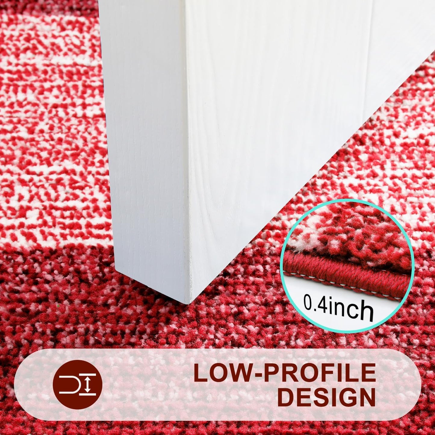 Kitinjoy Indoor Outdoor Door Mat, 48x32 Non-Slip Absorbent Dirt Trapper, Low-Profile Washable Inside Entrance Front Floor Mat, Sturdy Soft Entry Doormats for Entryway, Burgundy