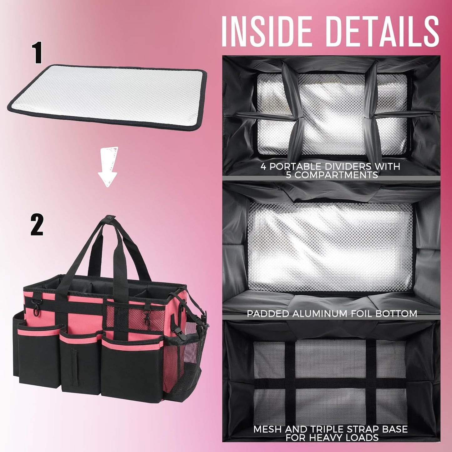 Wearable Cleaning Caddy, Cleaning Caddy Supplies Organizer with Handle & Shoulder Straps for Housekeepers, Under Sink & Car Cleaning Tool Organizers Bag with 4 Foldable Divider (OleanderRed)