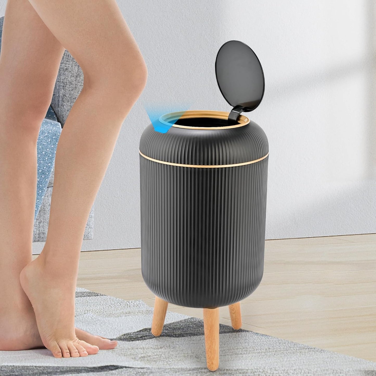 Pukomc Smart Sensor Wastebasket, Convenient and Hygienic Easy to Use, Technology Sensor Waterproof Wastebasket Plastic Trash can for Kitchen, Bathroom, Bedroom, Living Room, Office and Outdoor Black