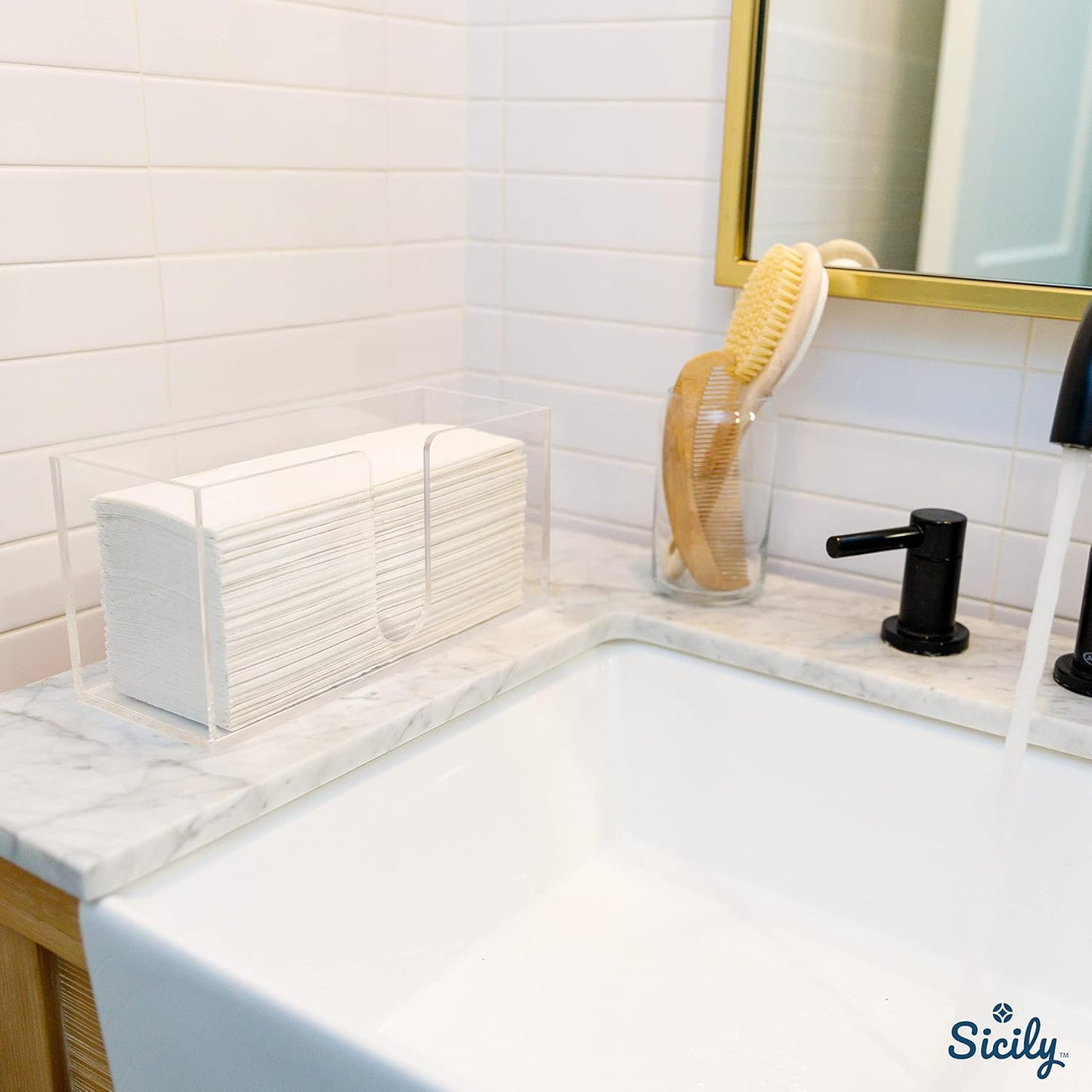 Acrylic Paper Towel Holder (5mm Acrylic) Paper Towel Dispenser Countertop-Bathroom, Kitchen (10.75”W x 4.125”D x 5”H) Napkin Holder-Tri-fold Disposable Napkins Home, Restaurant