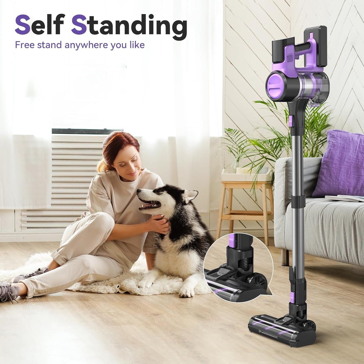 S10 Cordless Vacuum Cleaner, 55Kpa 60mins Lightweight Stick Vacuum with Powerful Suction for Home, Rechargeable, Self-Standing, Handheld Vacuum Cleaners for Hardwood Floors, Carpets, Pet Hair