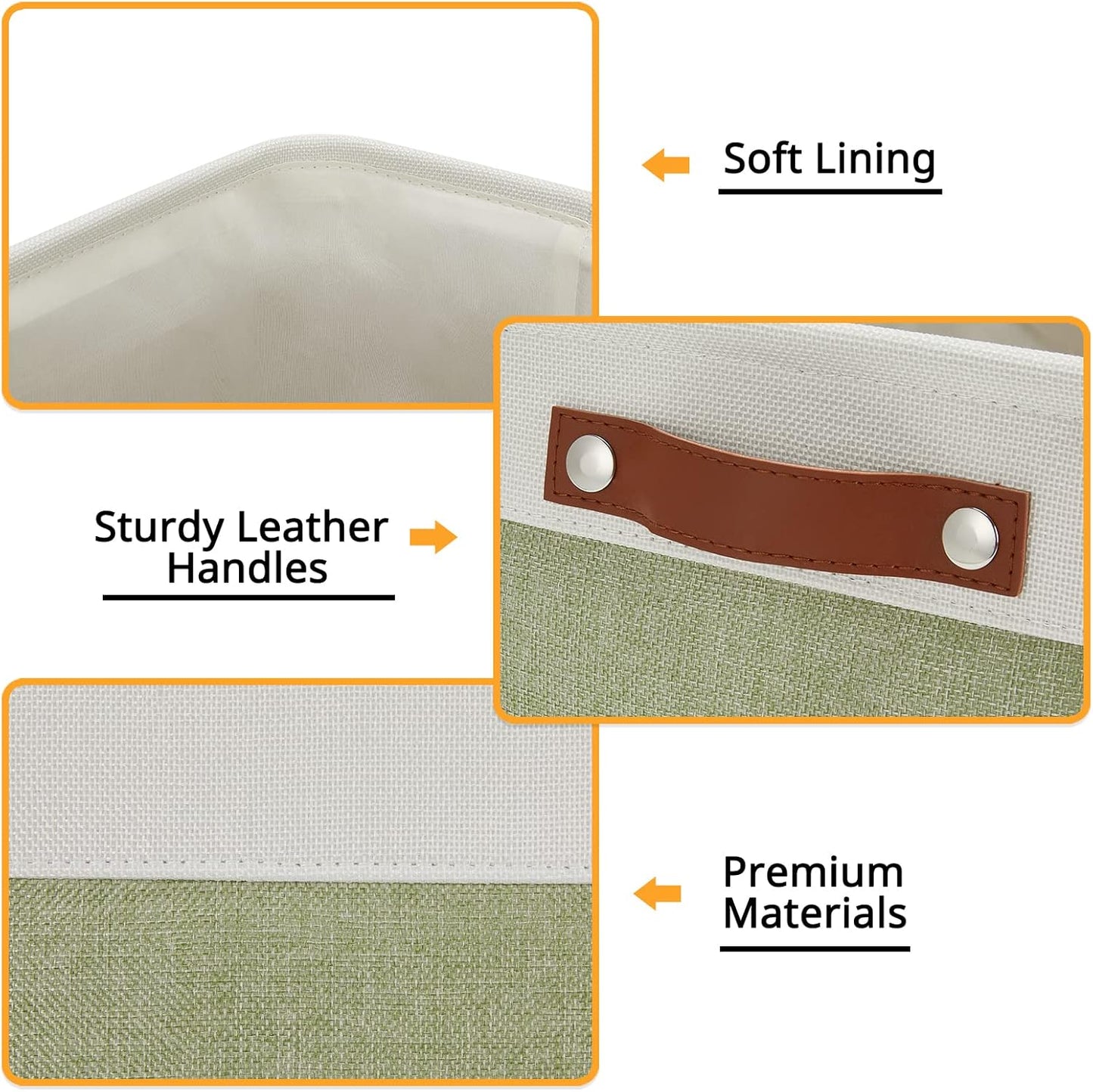 DULLEMELO Fabric Storage Bin for Laundry, Home, Foldable Storage Basket for Shelves, Toys, Collapsible Storage Basket Bin for Office, Closet,Bedroom(White&Green)