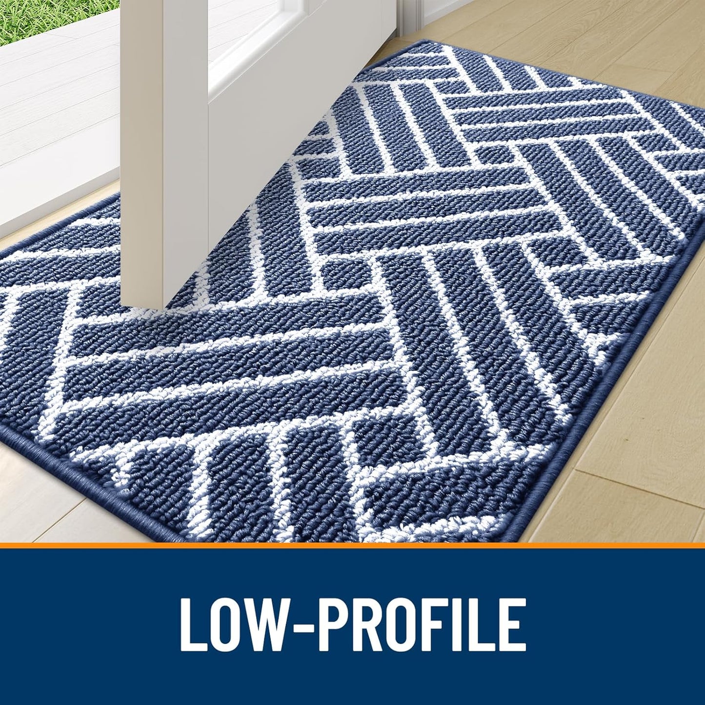 OLANLY Indoor Door Mat, 40x32 Inch, Dirt Resistant and Absorbent, Non-Slip Rubber Backing Floor Mats, Easy Clean Low-Profile Doormat for Entryway, Front Door, and Inside Entrance, Navy