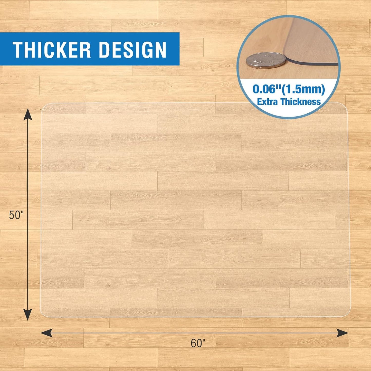 Clear Chair Mat, 60" x 50" Office Chair Mat for Hard Floors, Floor Protector Desk Mat for Gaming Chair, Vinyl Floor Mat for Home Office Kichen Living Room, Clear