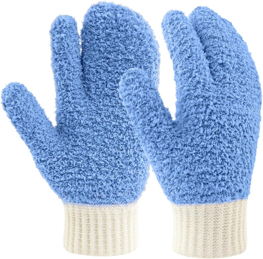MIG4U Microfiber Dusting Gloves House Cleaning Glove for Blinds, Windows, Shutters, Furniture, and Car, Reusable Lint-Free Blue S/M