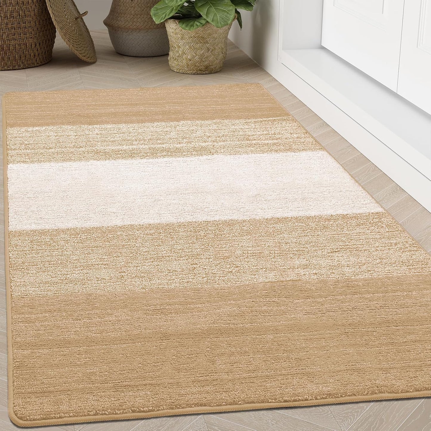 Kitinjoy Indoor Outdoor Door Mat, 71x47 Non-Slip Absorbent Dirt Trapper, Low-Profile Washable Inside Entrance Front Floor Mat, Sturdy Soft Entry Doormats for Entryway, Beige
