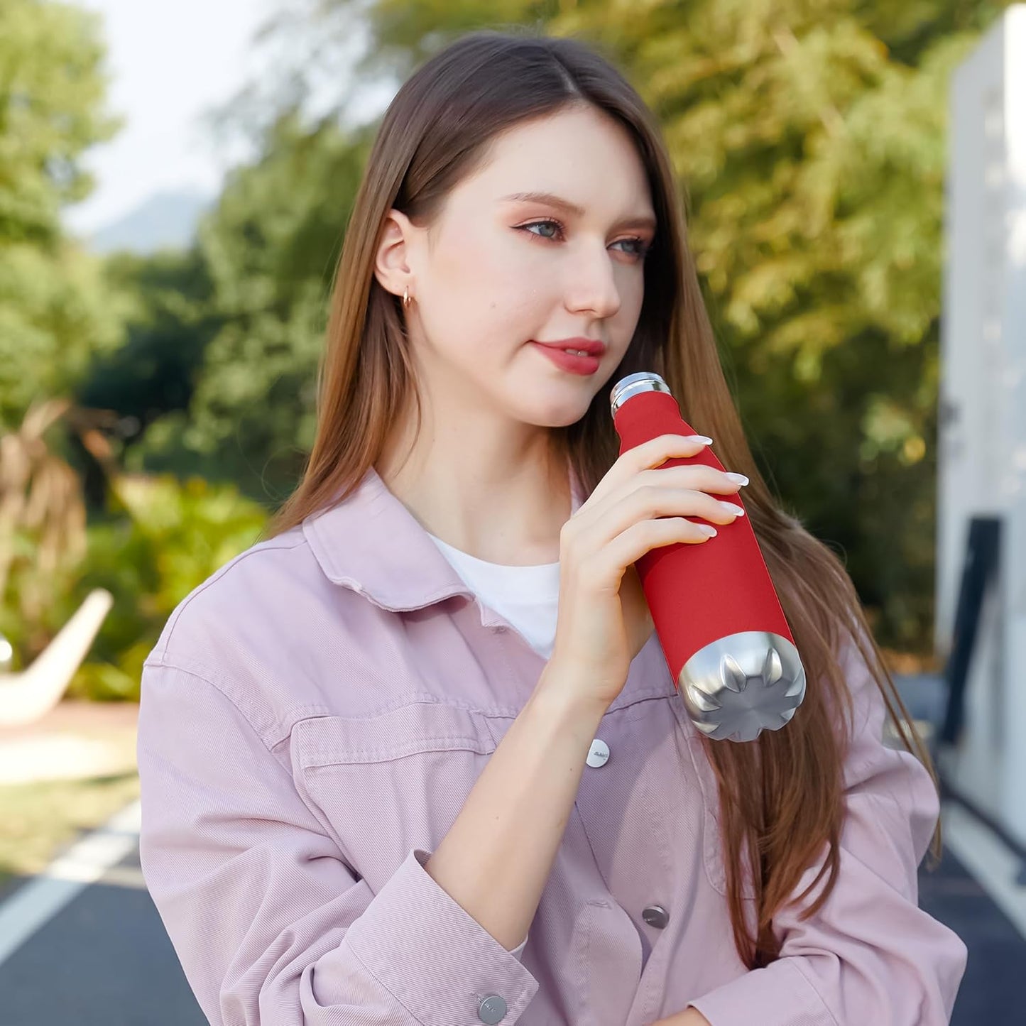 MEWAY 17oz Sport Water Bottle 4 Pack Vacuum Insulated Stainless Steel Leak-Proof Double Wall Cola Shape Water Bottle,Keep Drinks Hot & Cold(Red,4 Pack)