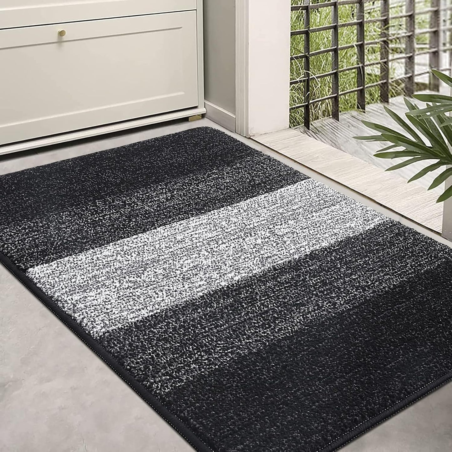 Kitinjoy Indoor Outdoor Door Mat, 36x24 Non-Slip Absorbent Dirt Trapper, Low-Profile Washable Inside Entrance Front Floor Mat, Sturdy Soft Entry Doormats for Entryway, Black
