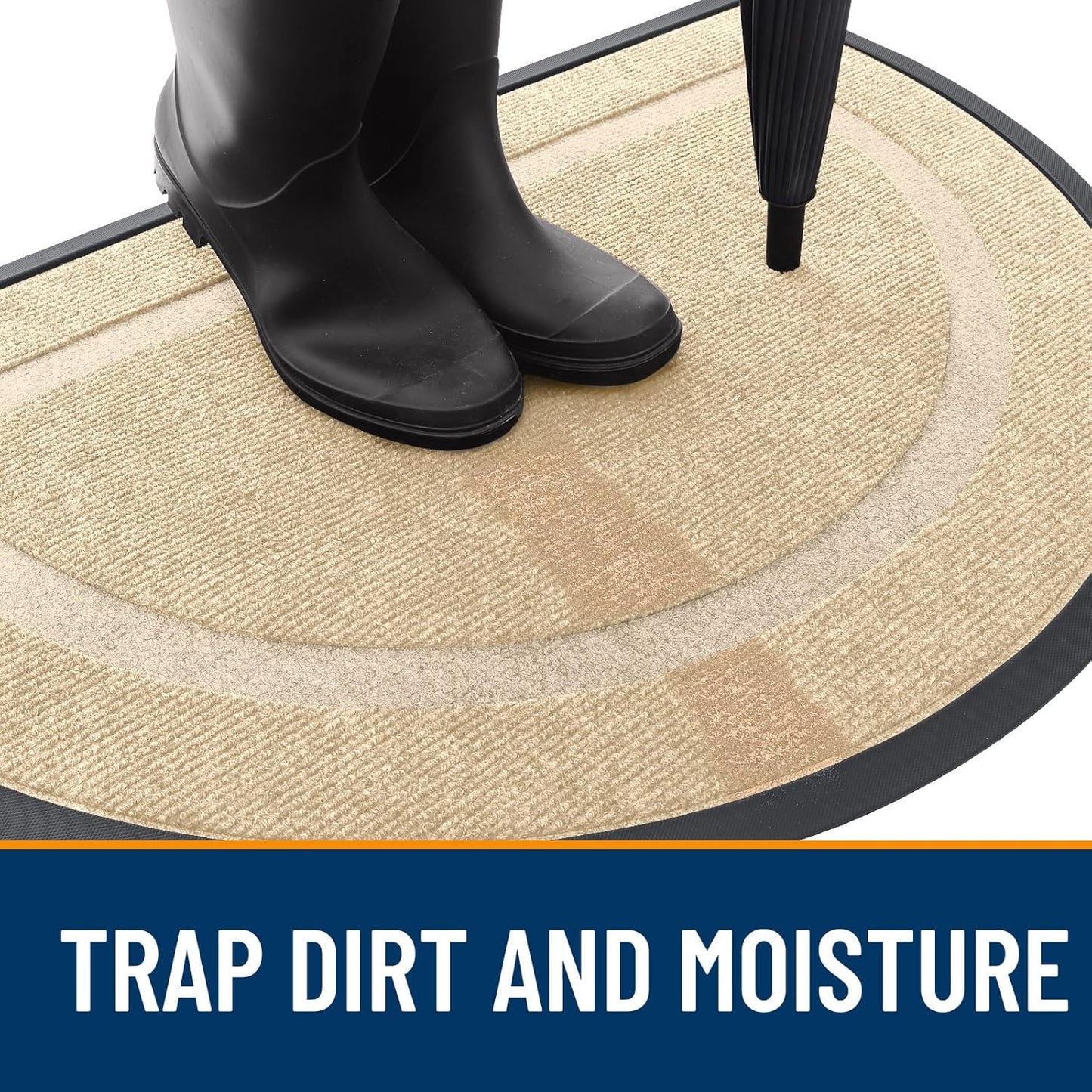 OLANLY Half Circle Door Mat Indoor Outdoor Entrance Welcome, Waterproof All-Season, All-Weather Doormat, Sturdy Natural Rubber, Low Profile, Easy Clean Patio Porch Entryway Mat, 36x24, Beige