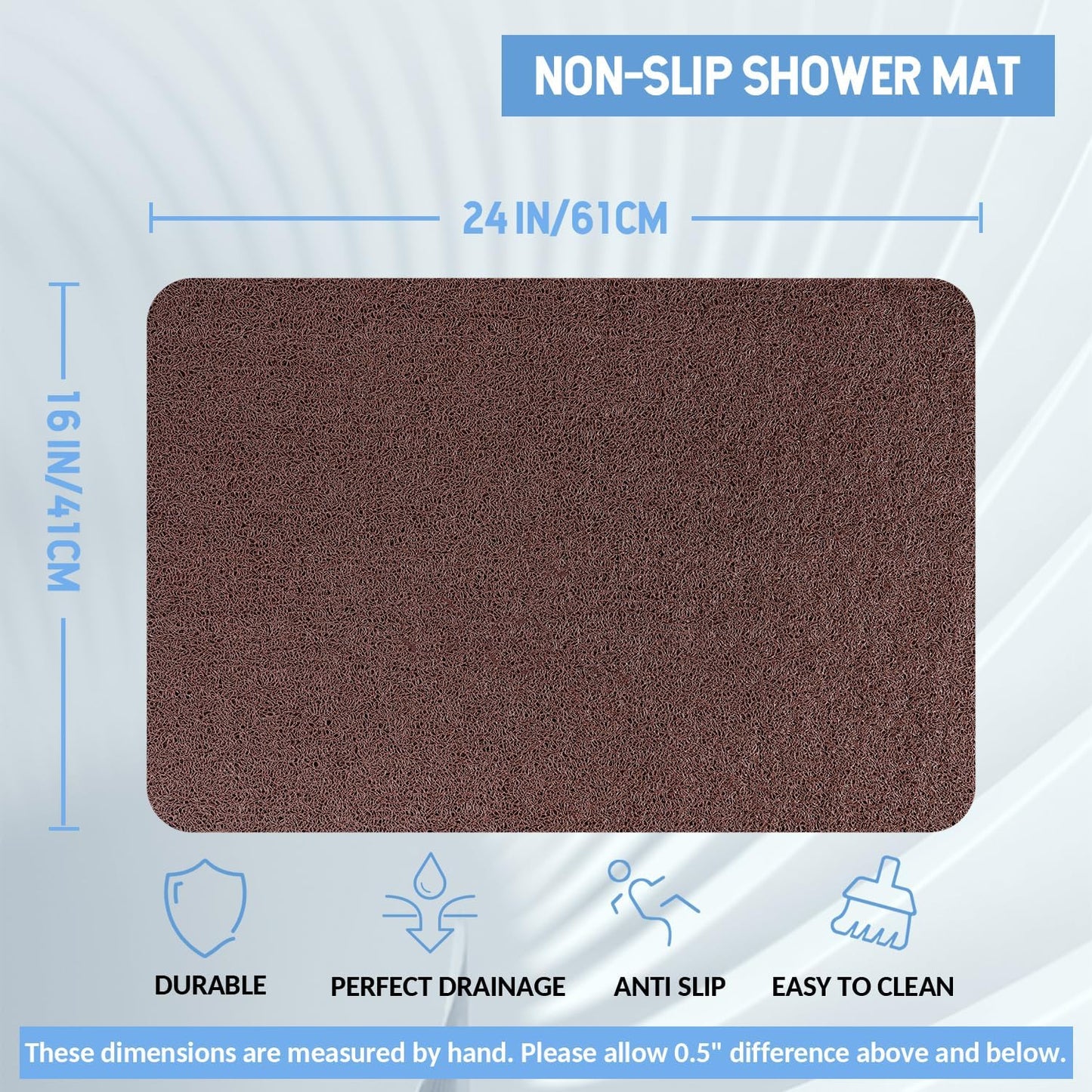 Non-Slip Bathtub Mat, Anti Slip Shower Mat, Fast Drying Bathtub Mats, Foot Scrubber Mat, Anti Slip Mat for Tub, Floor, Bathroom, Kitchen, Home, Hotel (Brown 24"×16")