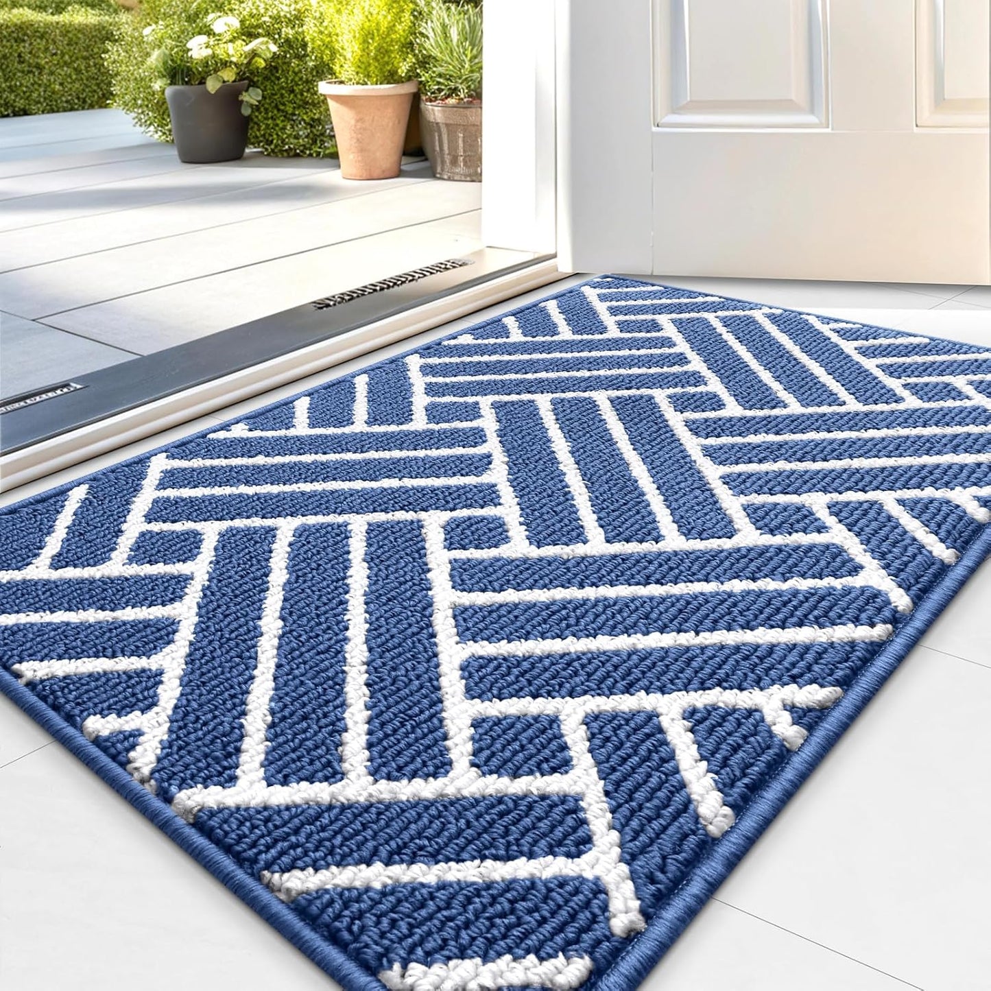 OLANLY Indoor Door Mat, 32x20 Inch, Dirt Resistant and Absorbent, Non-Slip Rubber Backing Floor Mats, Easy Clean Low-Profile Doormat for Entryway, Front Door, and Inside Entrance, Navy