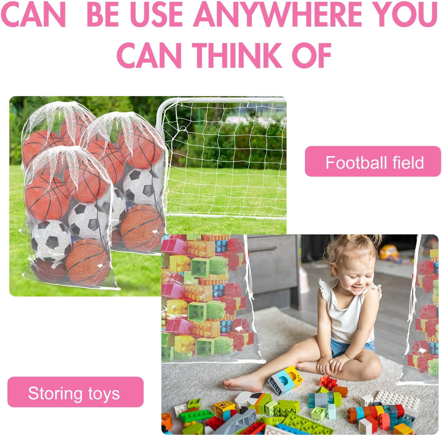 Berlune 30 Pack 24 x 36 Inches Large Mesh Bags for Laundry, Wash bags, Sturdy Mesh Material Closed with Drawstring, Factory, University, Dormitory, Travel and Apartment Dweller (White)