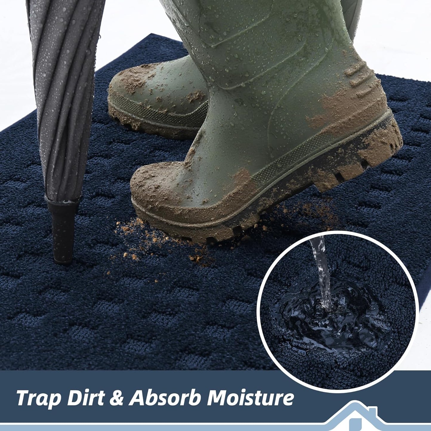 BEQHAUSE Waffle Door Mats Indoor 32"x48", Dog Mat for Muddy Paws Absorbent and Dirt Resist Floor Mats Non-Slip Washable Rugs for Entryway, Welcome Mat for Front Back Door, Muddy Wet Shoes, Navy Blue