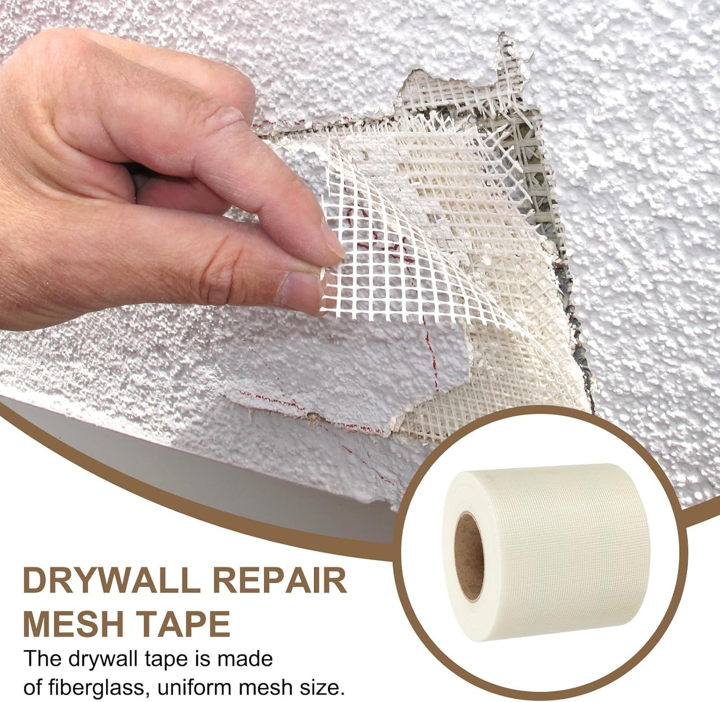 PATIKIL Drywall Repair Mesh Tape, 6 inch x 164 ft Fiberglass Repair Patch Self-Adhesive Dry Wall Joint Tape 12 Mesh Wall Hole Crack and Seam Patch, White