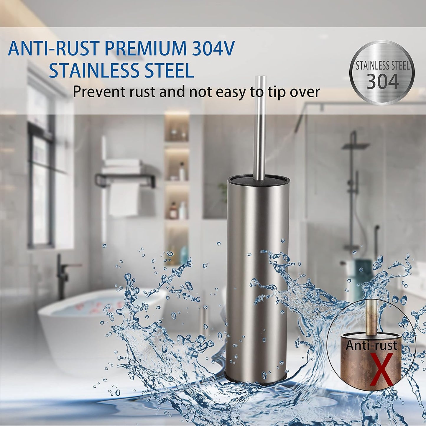 Toilet Brush and Holder,Stainless Steel Toilet Brushes for Bathroom with Holder 2pack Brushed Nickel