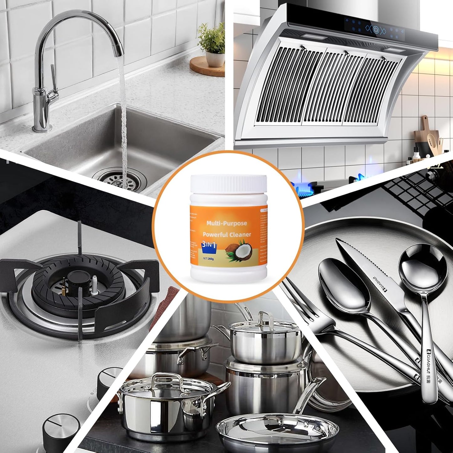 Multi-Purpose Powerful Cleaner for Kitchen,Heavy Kitchen Duty Degreaser,3 In 1 Stainless Coconut Oil Cleaning Paste,All-Purpose Cleaner Removes Stains