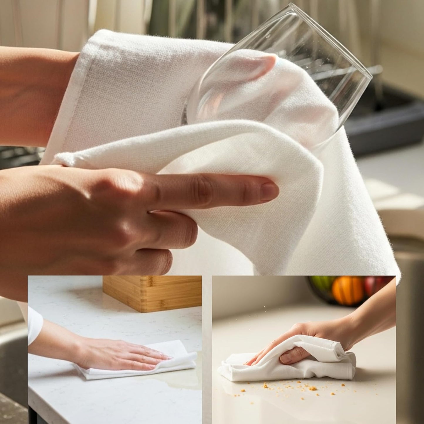 Dish Cloths Cotton| Kitchen Wash Cloth| Shop Towels Absorbent and Lint Free Flour Sack| Dishcloths for Kitchen Washing Dishes|Thick Absorbent Quick Dry Dish Rags | 12 Pack 13"x13" White