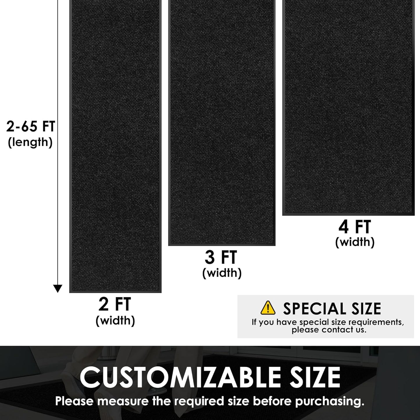 2′ x 31′ Front Door Mat Indoor Outdoor Entrance, Commercial Floor Mat Heavy Duty Dirt Trapper Entryway Doormat, Custom Size Non Slip Rubber Backing Welcome mat, Door Mat for High Traffic Area