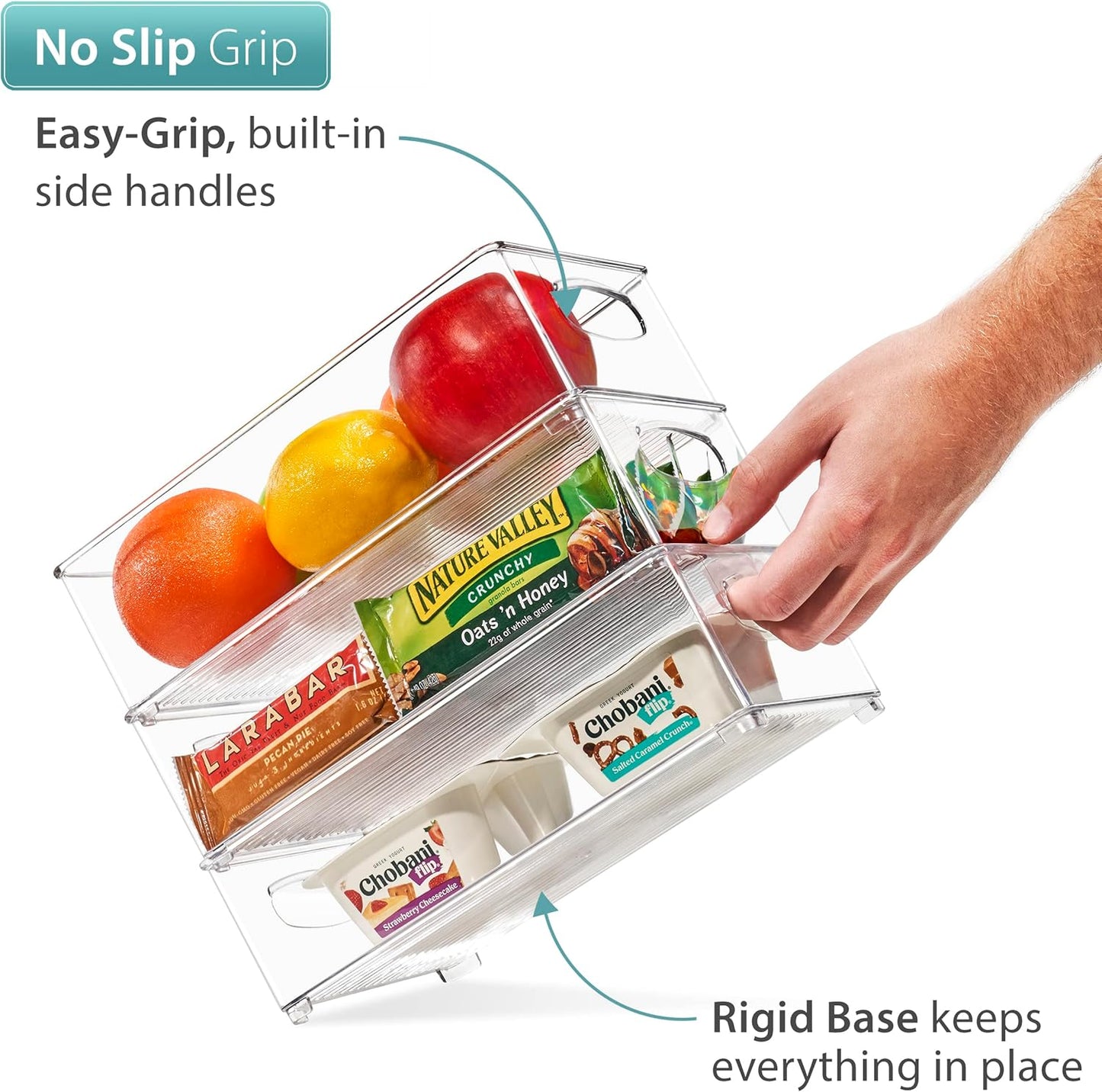 Sorbus Stackable Refrigerator Organizer Bins - Clear Storage Bins for Kitchen Pantry, Freezer & Fridge Organization - Food Organizing Plastic Containers with Handles for Countertops & Drawers (4 Pack)