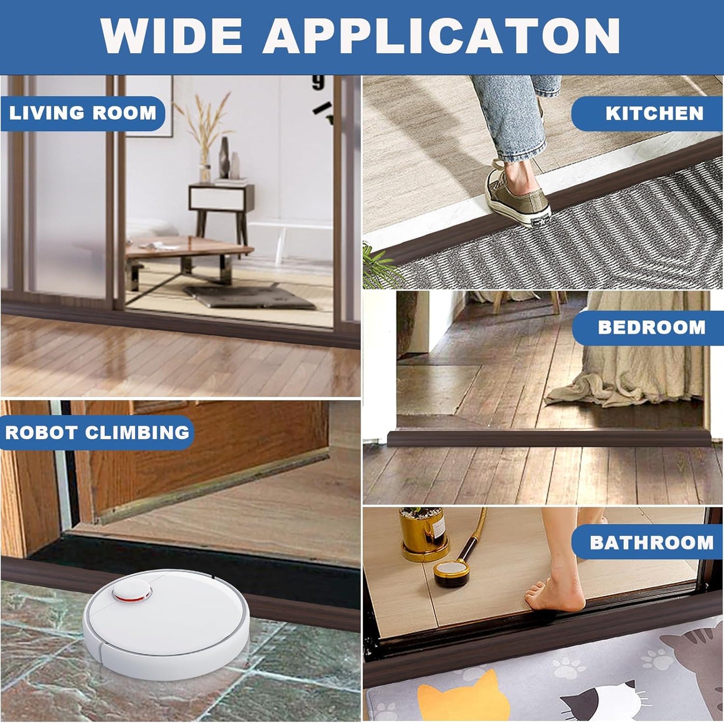 Vinyl Door Threshold Flooring Transition Strip Self Adhesive Carpet Edging Strip for Laminate Doorway Edge Threshold from 3/5" to 4/5" (Brown Wood Grain, 10 Ft)