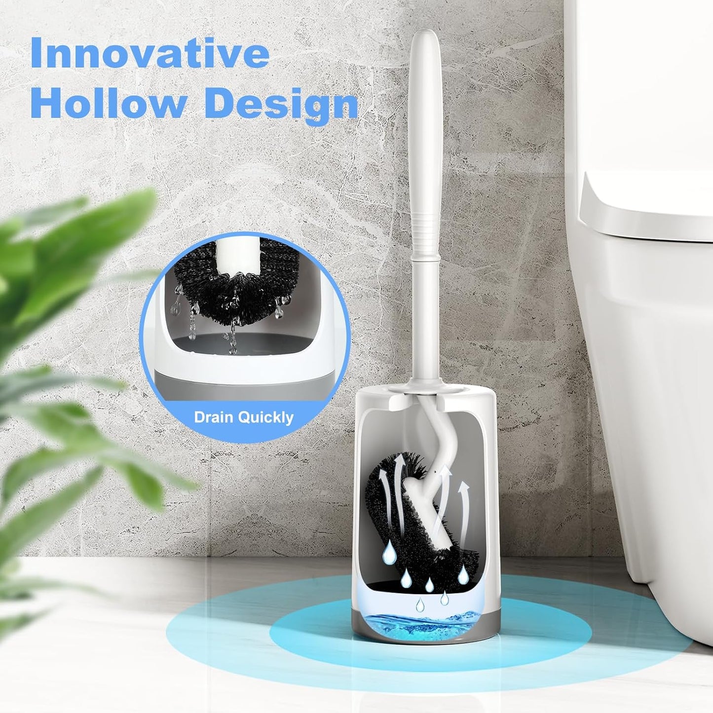 HAMITOR Toilet Bowl Brush Holder Set: Curved Design with Holder for Deep Cleaning Under Rim - Compact Hidden Scrubber for Small Space - Modern RV Bathroom Accessories - 3 Pack