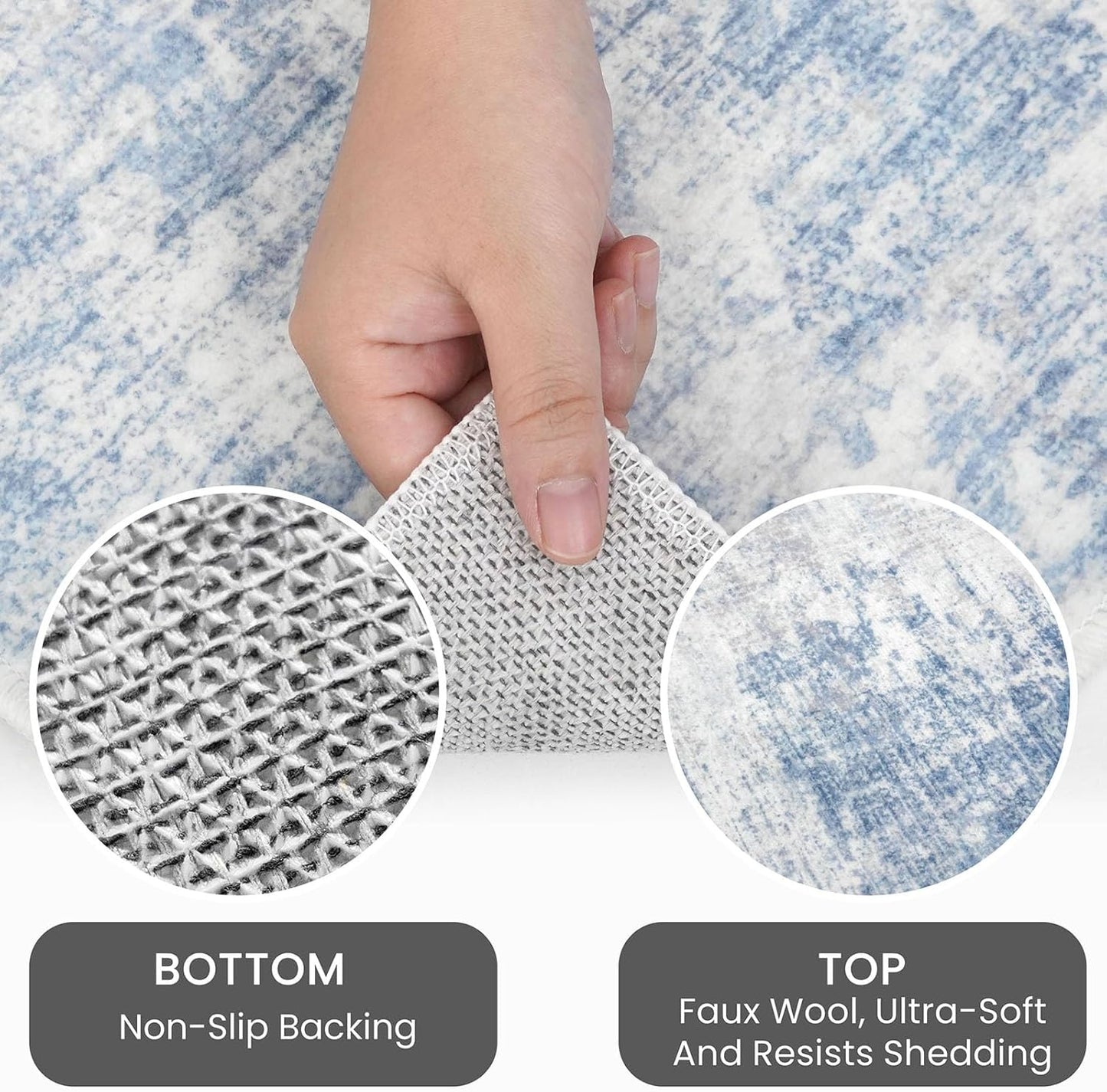 IOHOUZE Abstract Runner Rug 2x6 Ft Washable Runners for Hallways, Non Slip Kitchen Runner Printed Faux Wool Entryway Runner Indoor, Modern Abstract Floor Carpet for Hall Bedroom, Light Blue White