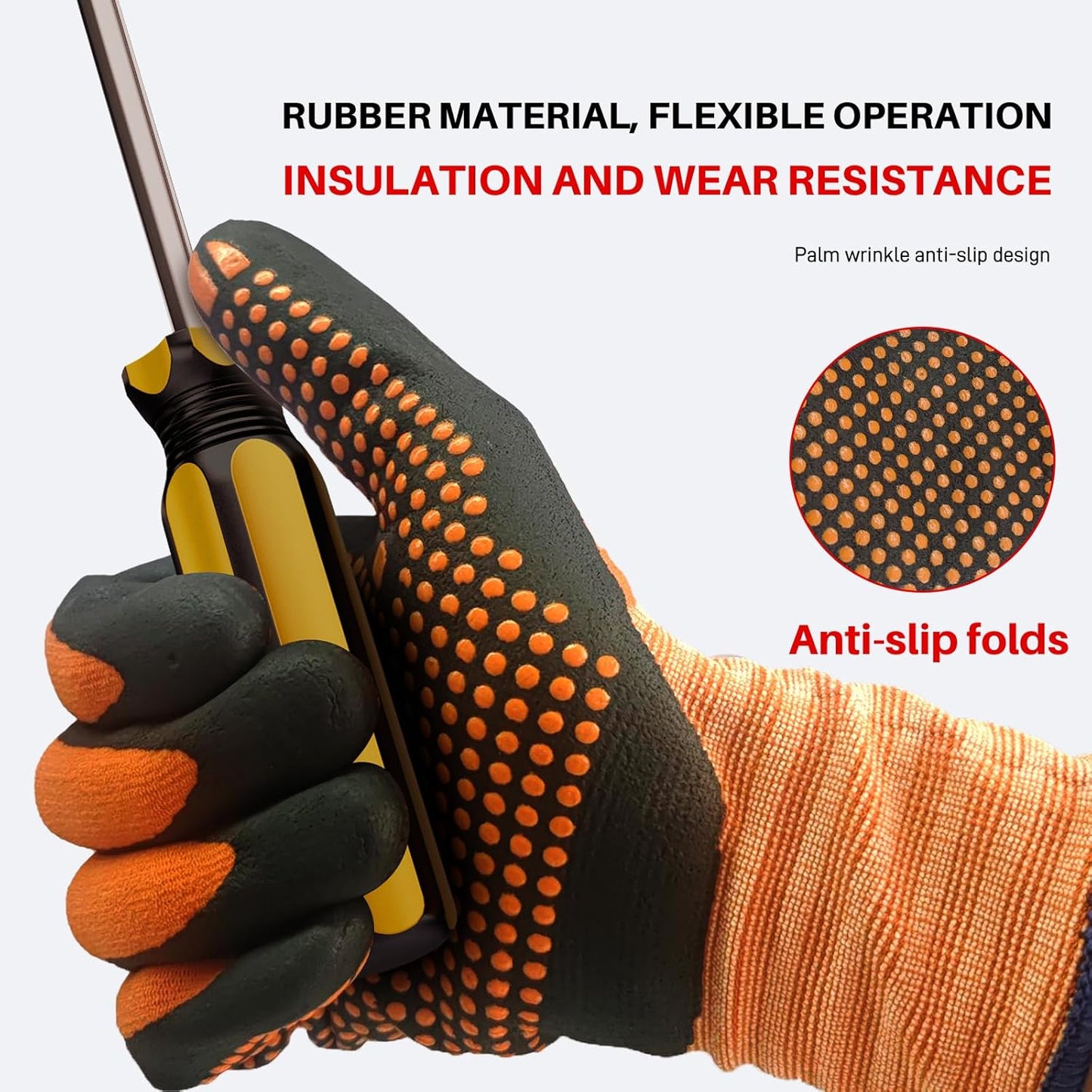 Electrical Insulated Gloves, 500V High Voltage Resistance Electrician Safety Gloves, Rubber Non Slip Work Gloves (500V|nylon insulated, Large)