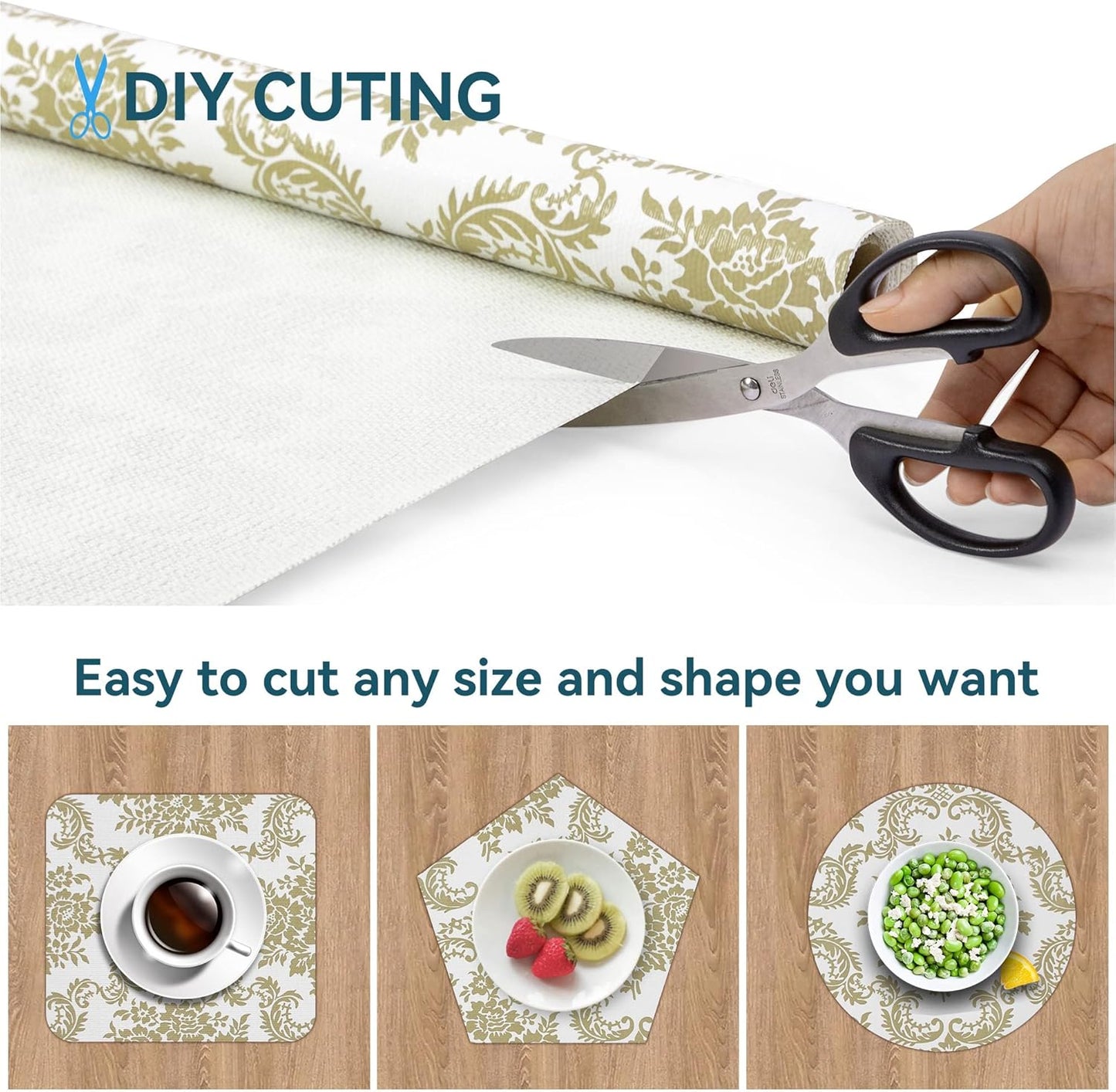 Shelf Liner for Kitchen Cabinets Non Adhesive Kitchen Drawer Liner, Waterproof Shelf Liner Durable Anti-Slip for Kitchen Cabinets Shelf Liner (Gold, 4Rolls(18x96inch))