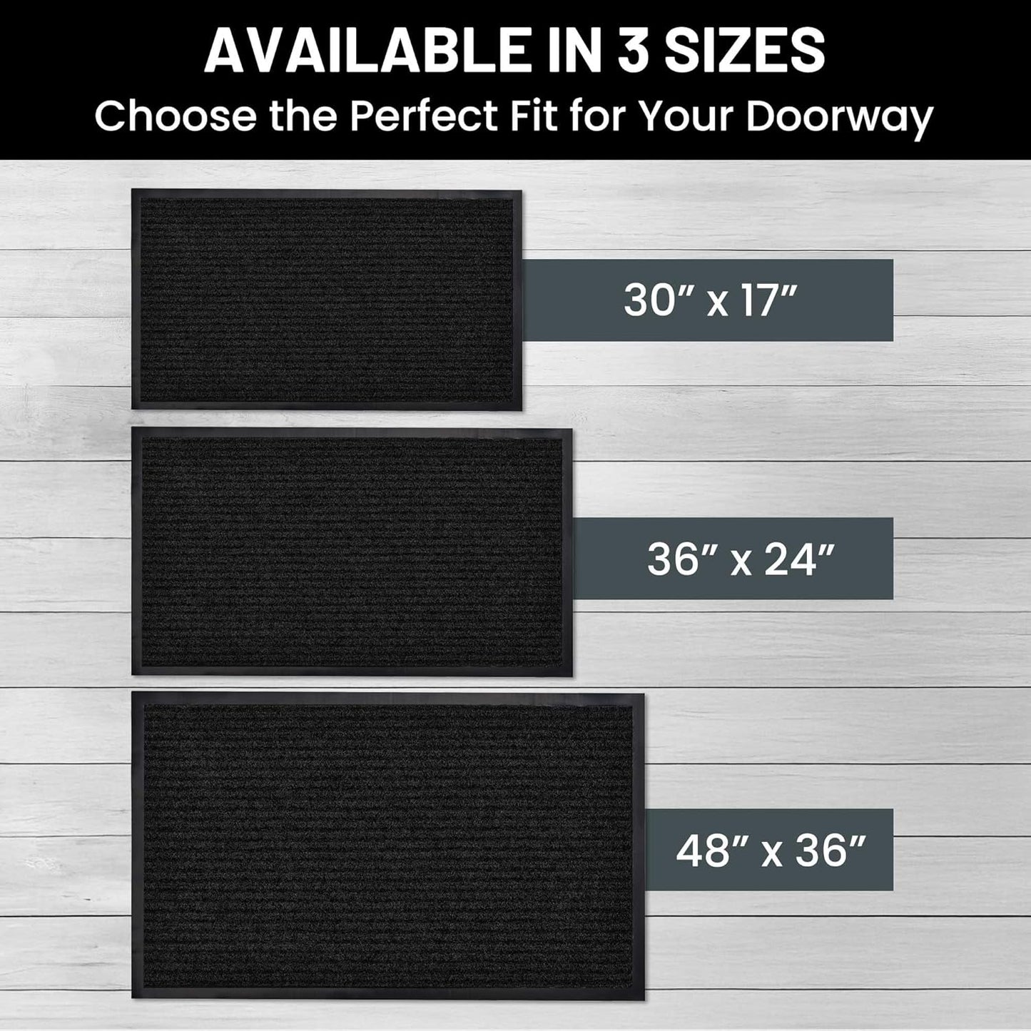 Sierra Concepts 2-Pack Front Door Mat Ribbed Black - Indoor Outdoor Floor Doormat Entryway Welcome Mats - Entrance Shoe Scraper, Entry Inside Outside Garage, 30" x 17"