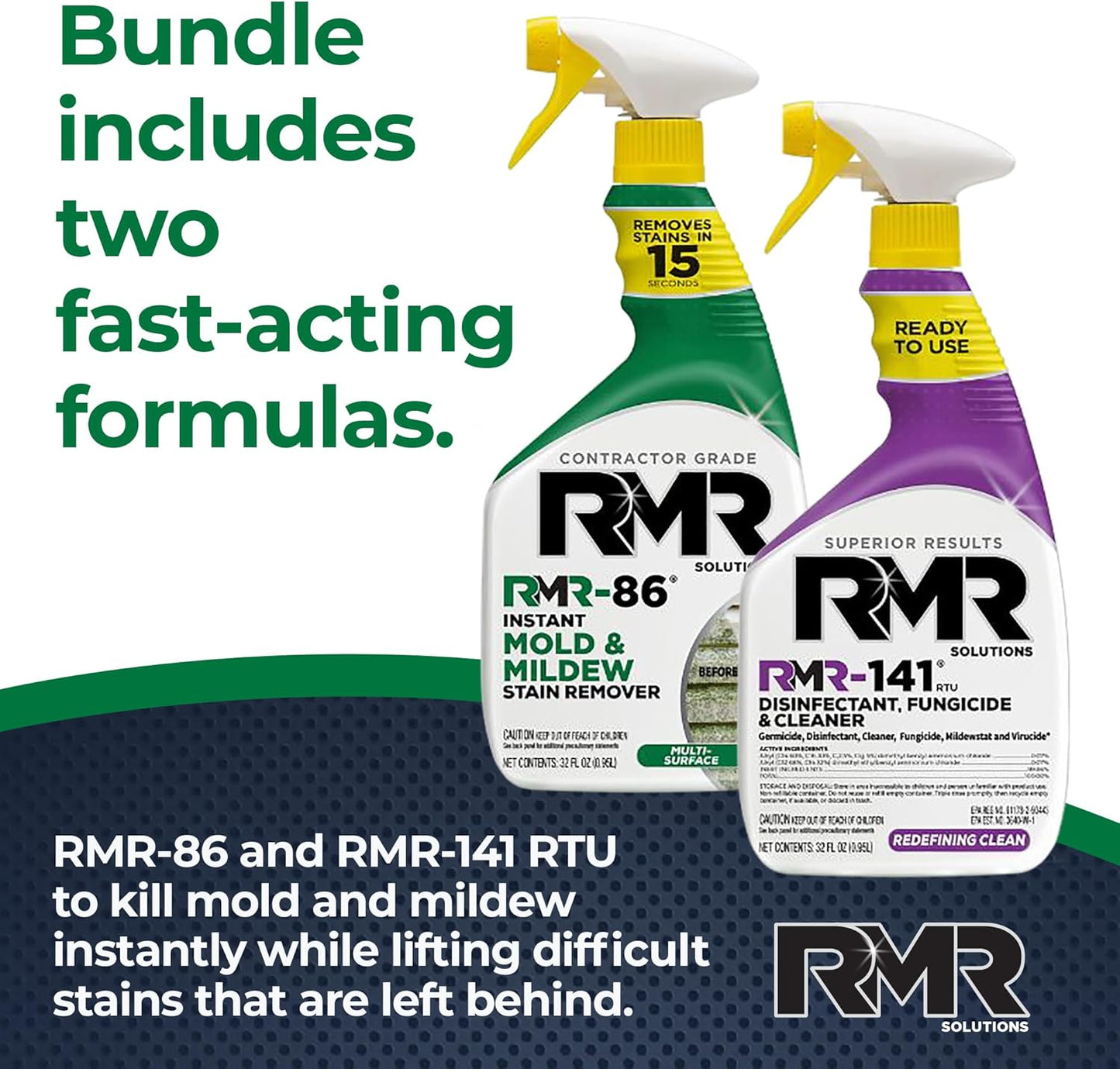 RMR Brands DIY Mold Remover Bundle - Complete Mold Killer & Stain Remover Bundle - Mold and Mildew Prevention Kit, Disinfectant Spray, Includes 2-32 Ounce Bottles