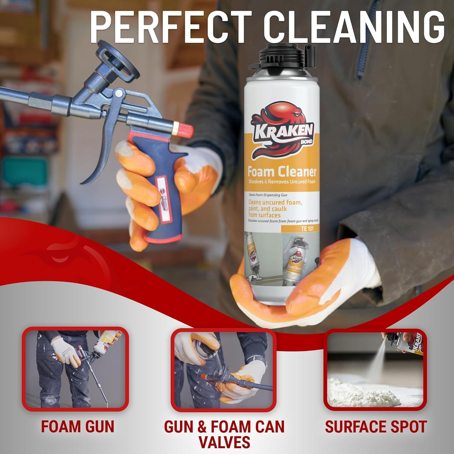 Kraken Bond Spray Foam Gun Cleaner - (2x12.3oz) Polyurethane Insulation Cleaner Spray, Dissolves Uncured Expanding Cleaner Spray for Extended Tool Durability - 2 Pack