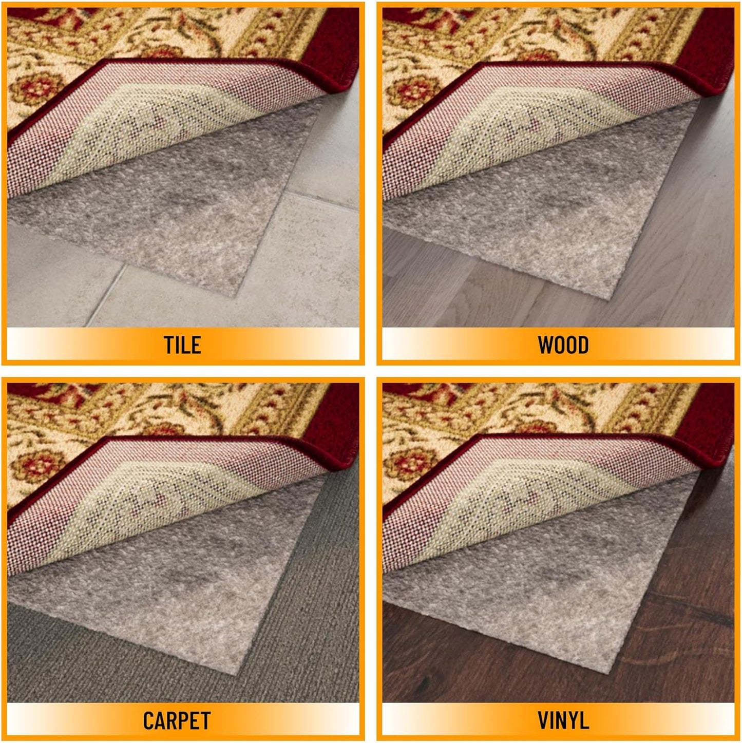 Ottomanson 3' x 5' Non-Slip Rug Pad Gripper 1/4 Inch Thick Dual Surface Felt + Rubber Gripper - Safe for All Floors, Brown