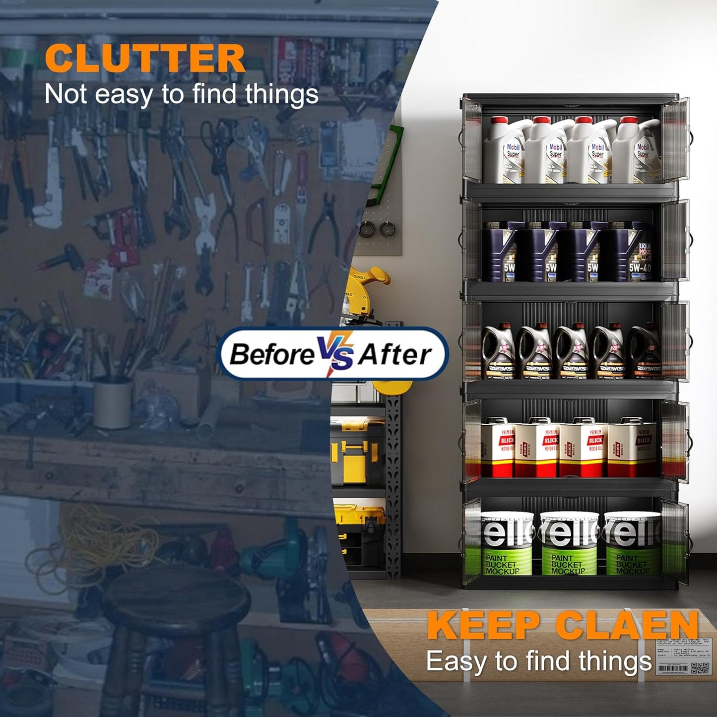 SAILUN 136Gal/543Qt Stackable Storage Bins Folding Collapsible Storage Bins with Lid, Closet Organizers and Storage, Storage Box with Door Black 26" W x 17" D x 71" H