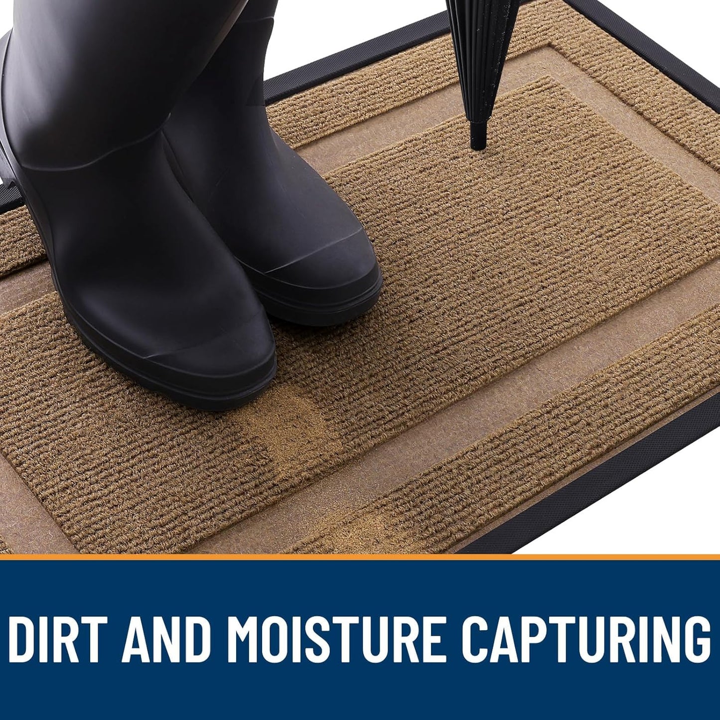 OLANLY Front Door Mat Indoor Outdoor Entrance, Waterproof All-Season, All-Weather Doormat, Sturdy Natural Rubber, Fade Resistant, Low Profile, Easy Clean Patio Porch Entryway Mat, 29.5x17, Light Brown