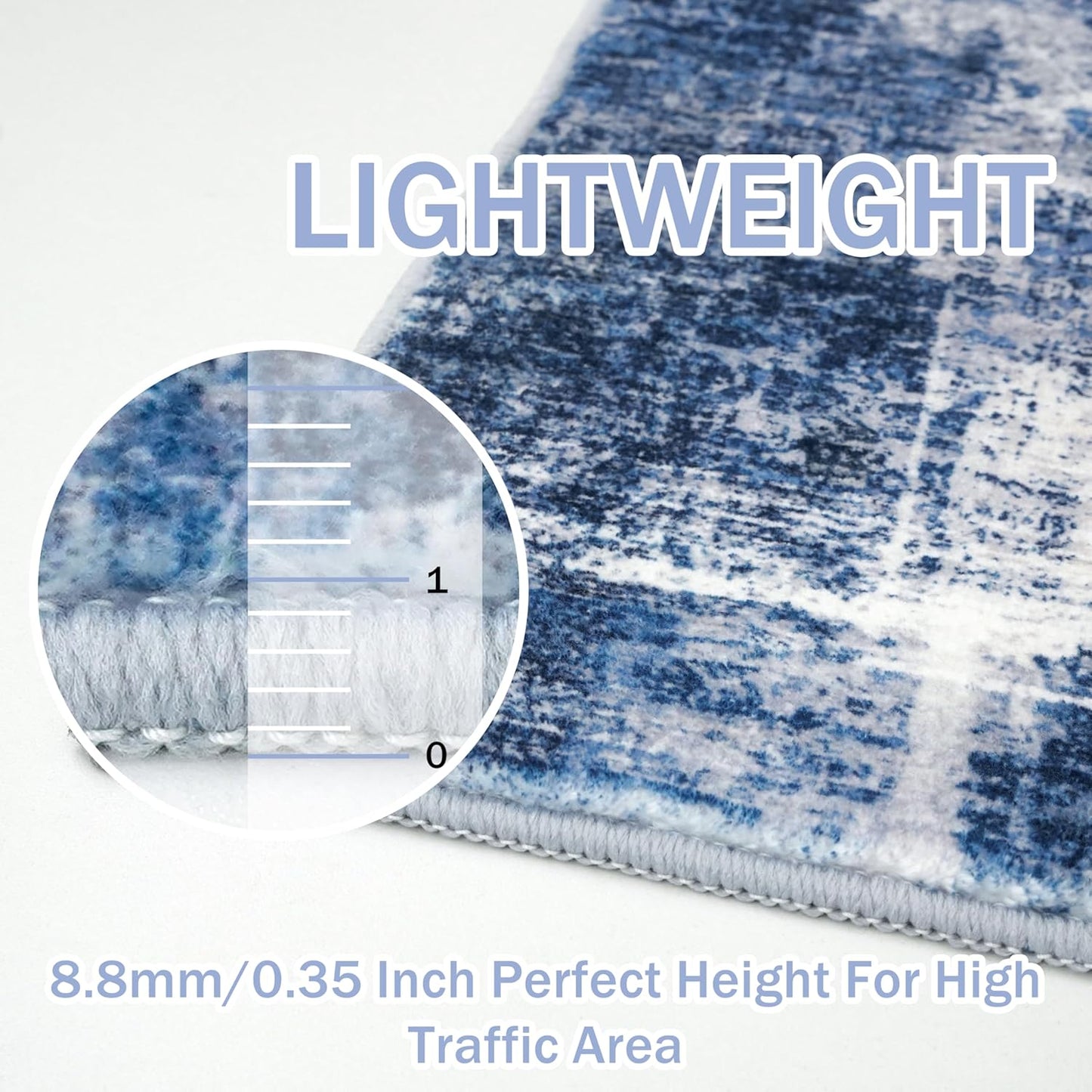 IOHOUZE Abstract Runner Rug 2x12 Ft Washable Runners for Hallways, Non Slip Kitchen Runner Printed Faux Wool Entryway Runner Indoor, Modern Abstract Floor Carpet for Hall Kitchen, Navy/Grey