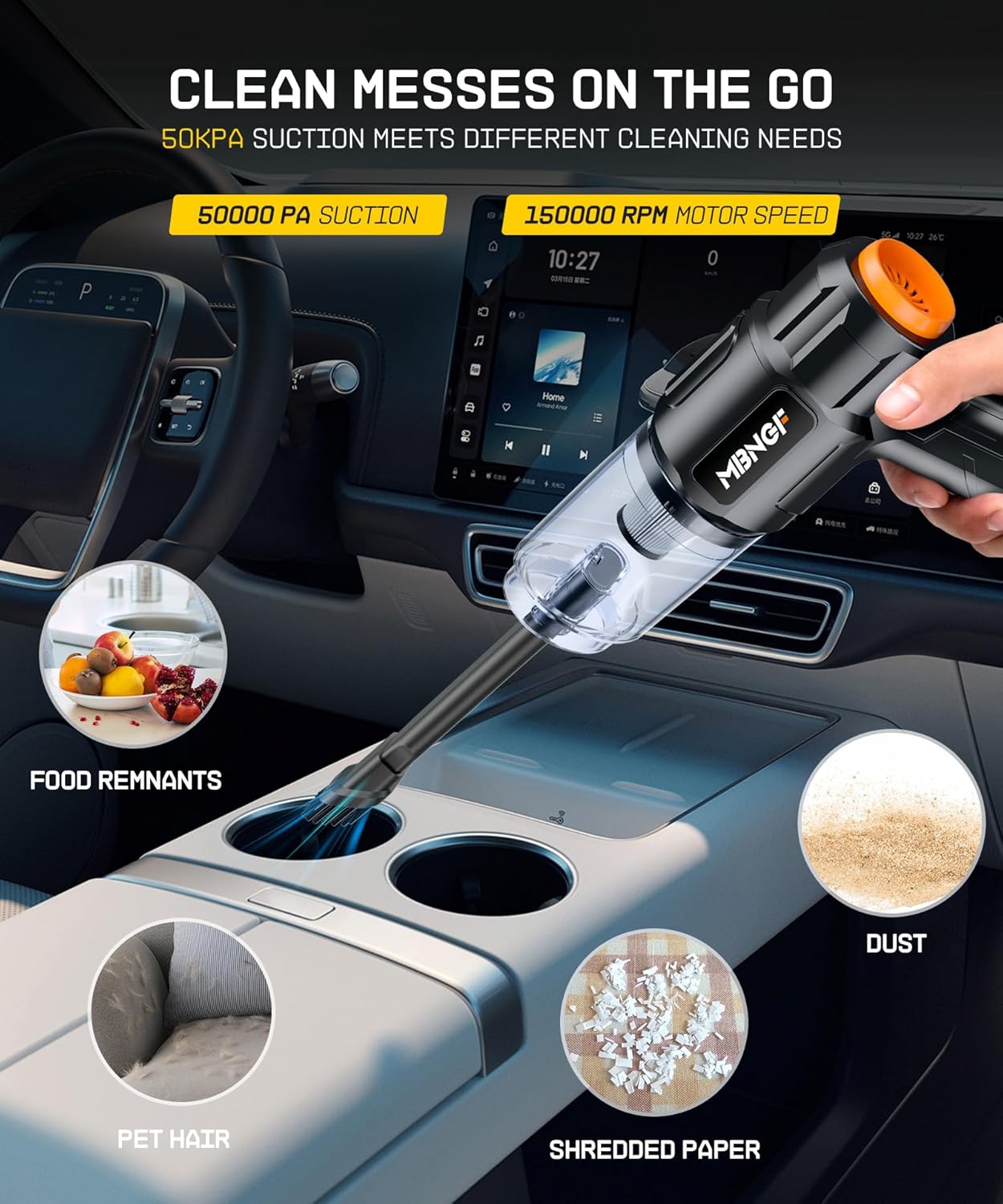 Car Vacuum Portable Cordless,35000PA High Power Suction & Blower, Cordless Handheld Vacuum Cleaner for Car, Home, Office, Pet（Dazzling Black）