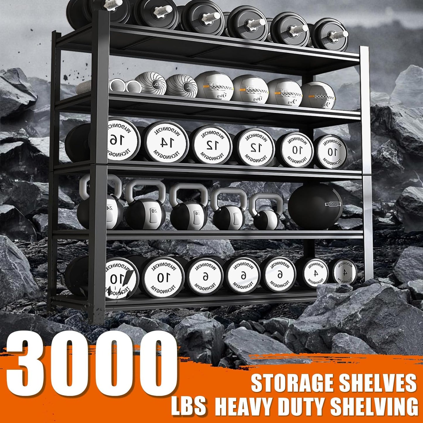 60"W Garage Shelving Heavy Duty Metal Shelving 3000LBS Storage Shelves Adjustable 5 Tier Metal Shelves for Storage Industrial Shelves for Garage, Warehouse, 24.2" D x 60'' W x 72'' H, 2 Packs