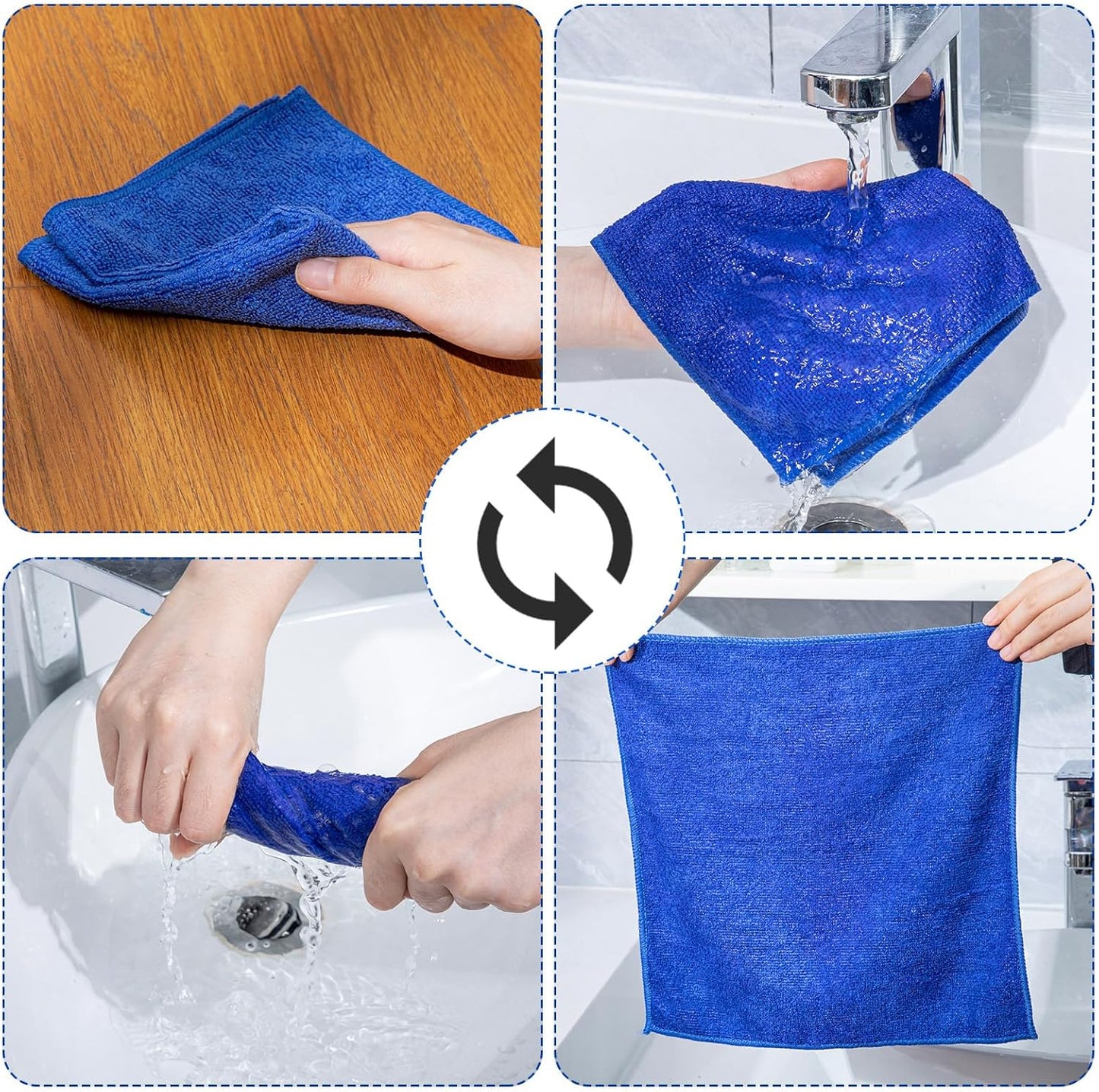 200 Pieces Microfiber Cleaning Cloths Bulk Absorbent Microfiber Towels Reusable Lint-Free Streak Free Wash Rags for House Kitchen Office Restaurants Bar Shop Car, 12 x 12 Inches (Royal Blue)