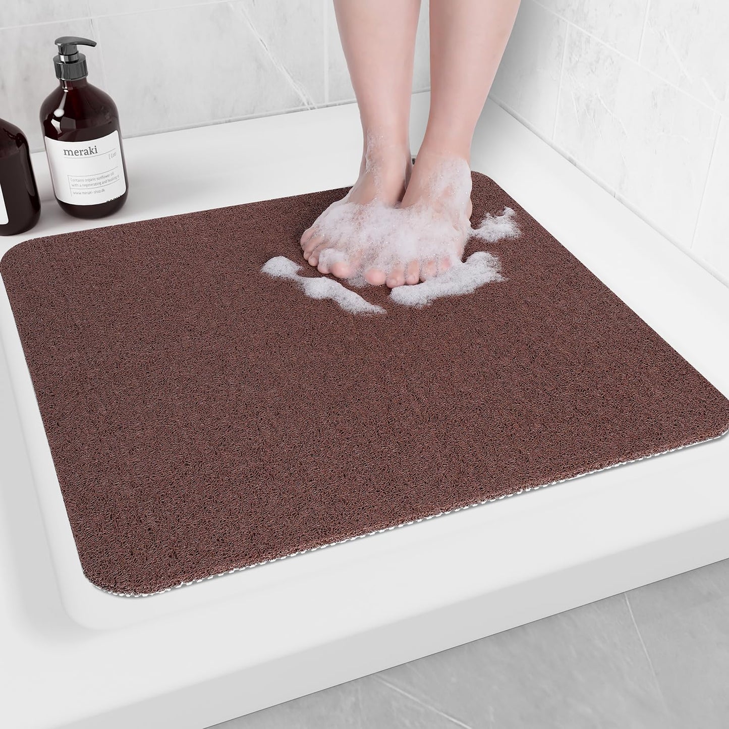 Non-Slip Bathtub Mat, Anti Slip Shower Mat, Fast Drying Bathtub Mats, Foot Scrubber Mat, Anti Slip Mat for Tub, Floor, Bathroom, Kitchen, Home, Hotel (Brown 24"×24")