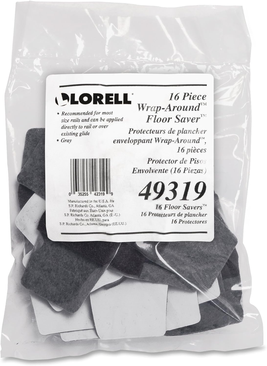 Lorell LLR49319 Wrap Around Floor Savers, Gray Count 16 (Pack of 10)