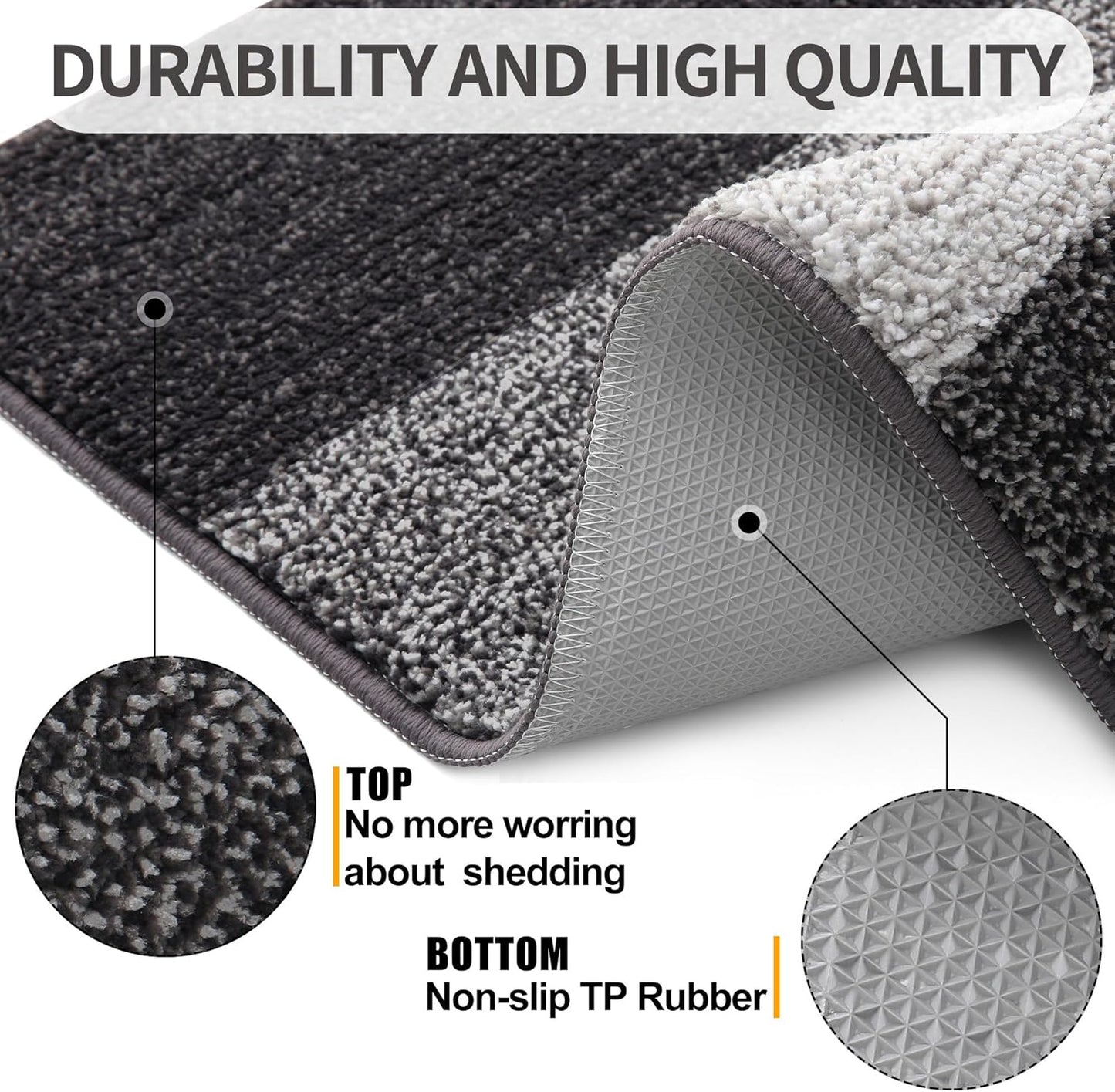 Kitinjoy Indoor Outdoor Door Mat, 48x30 Non-Slip Absorbent Dirt Trapper, Low-Profile Washable Inside Entrance Front Floor Mat, Sturdy Soft Entry Doormats for Entryway, Grey