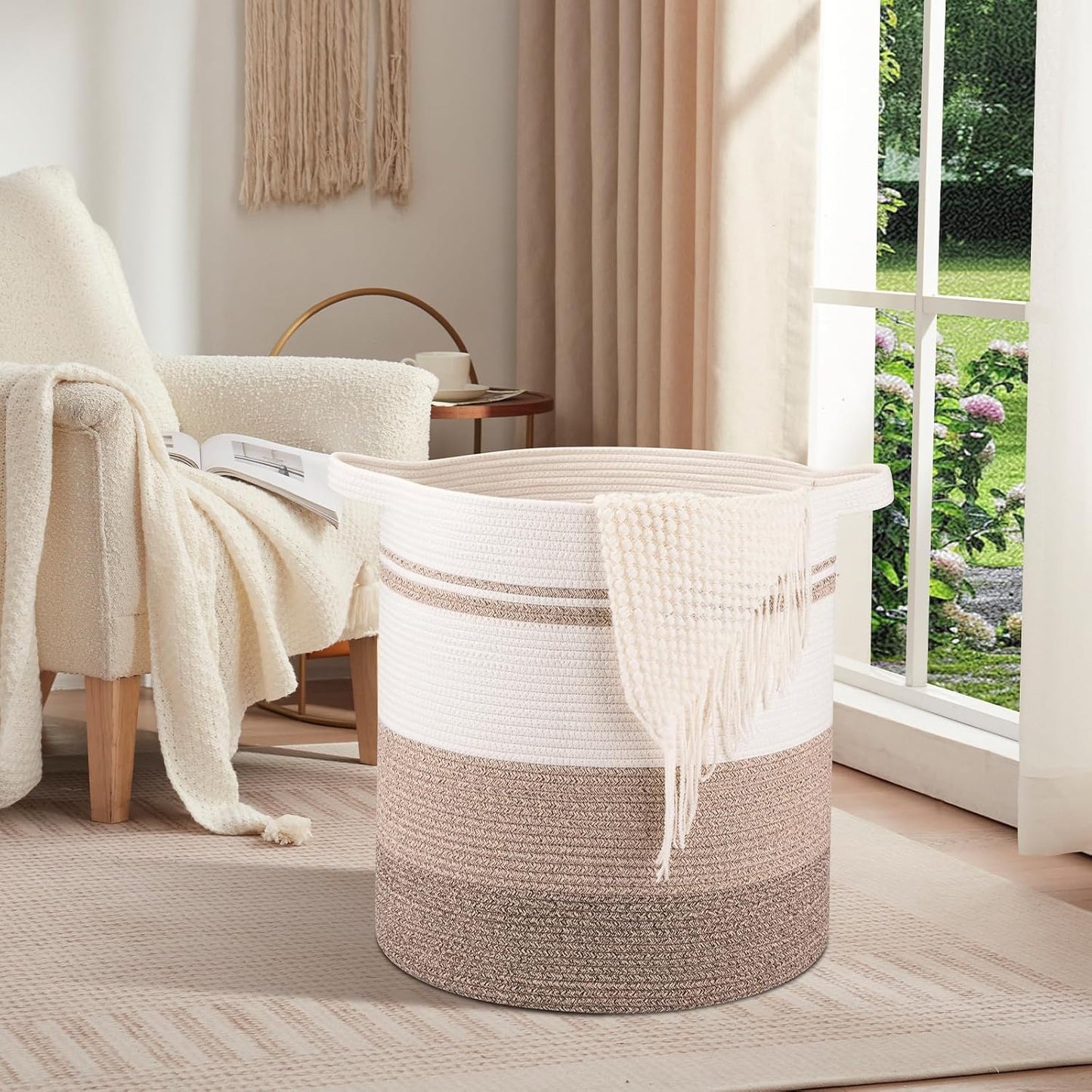 OIAHOMY 115L Laundry Baskets Hamper with Handles, Decorative Basket for Living room, Woven Storage Basket for Toys Bin,Pillows, Blankets, Clothes-20x22.5in-Gradient Yellow