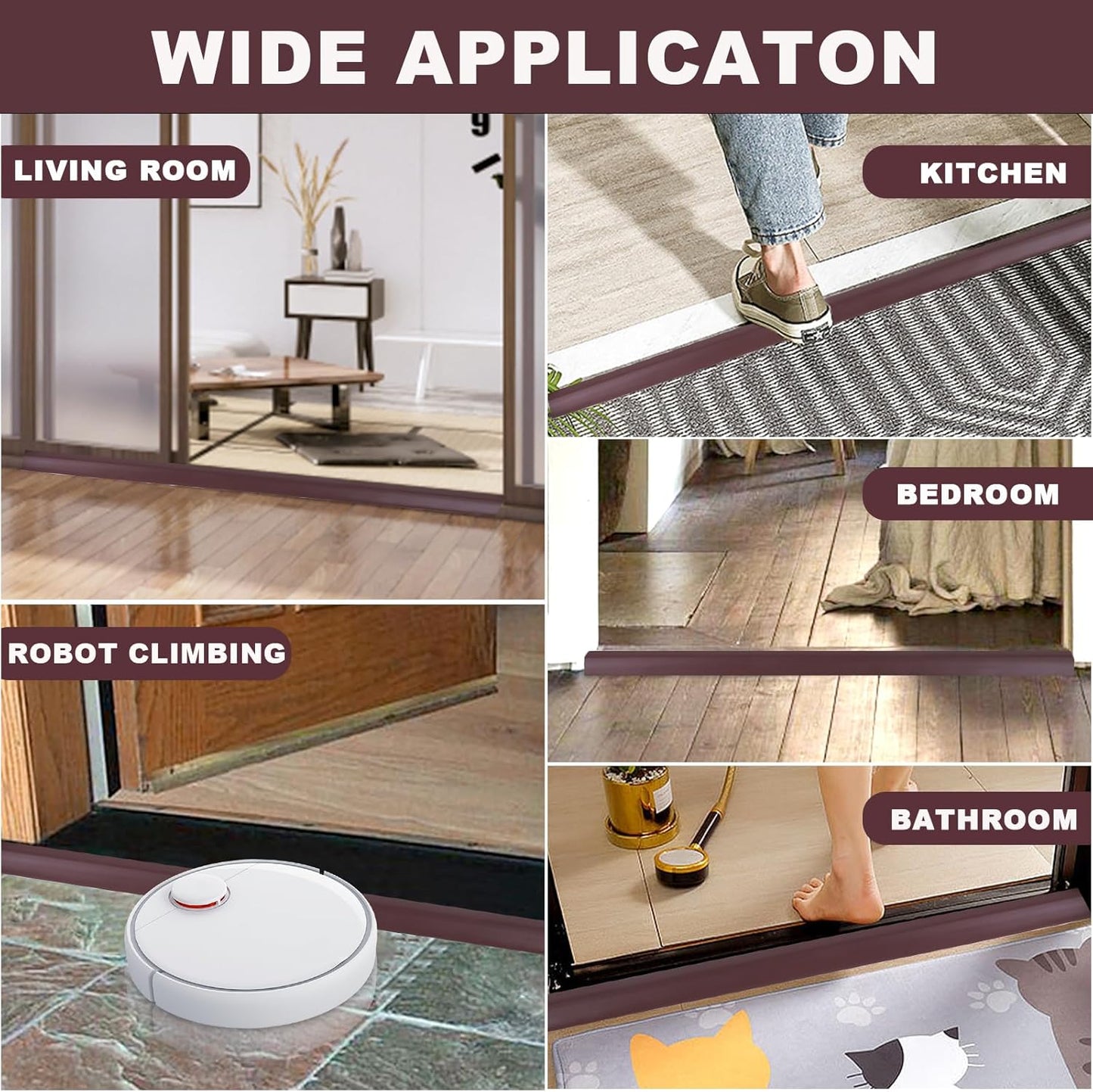 Vinyl Door Threshold Flooring Transition Strip Self Adhesive Carpet Edging Strip for Laminate Doorway Edge Threshold from 3/5" to 4/5" (Coffee, 10 Ft)